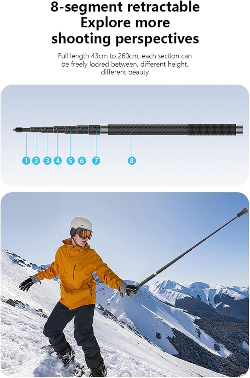 NEOSOU 2.6M/102-inch Invisible Selfie Stick, Carbon Fiber Long Pole Extension Rod for Insta360 X5 X4 X3 DJI Osmo 360 Nano, Lightweight/Waterproof/Extendable/Telescopic for 360 Camera Accessories - Image 4